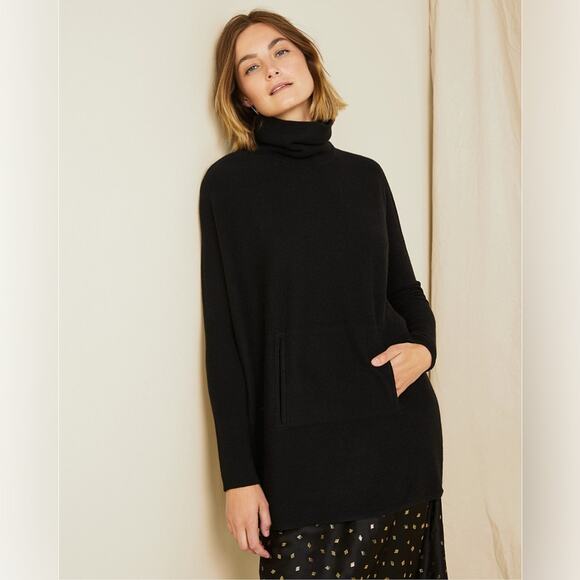 $179 Garnet Hill Oversized Turtleneck Sweater NWOT Black Wool/Cashmere Blend XS